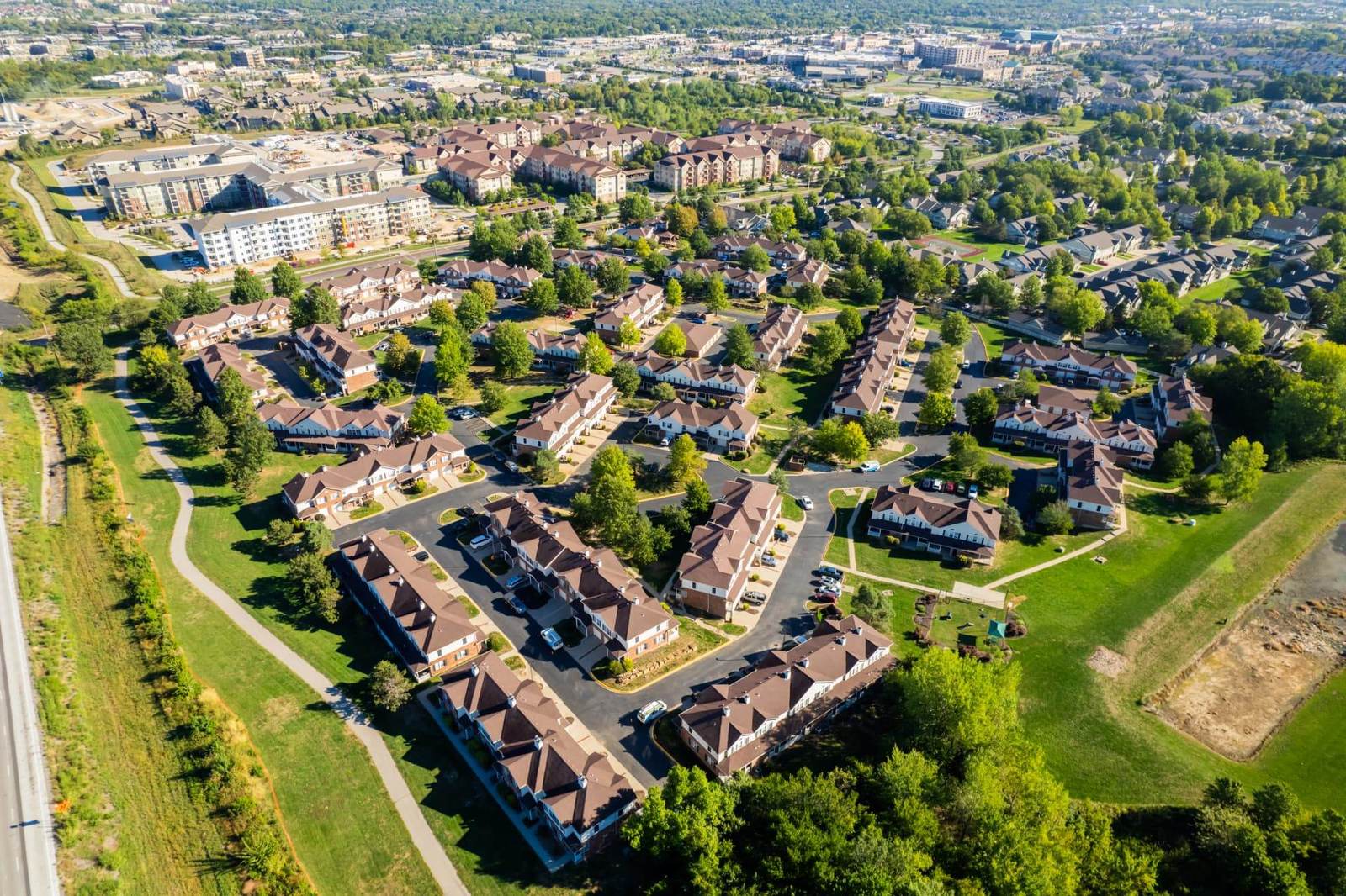 Aerial view of a residential community